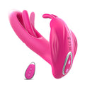 Dual stimulation wearable sex toy displayed on white background