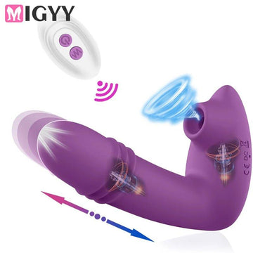 Wearable sucking vibrator shown in full front view with ergonomic shape