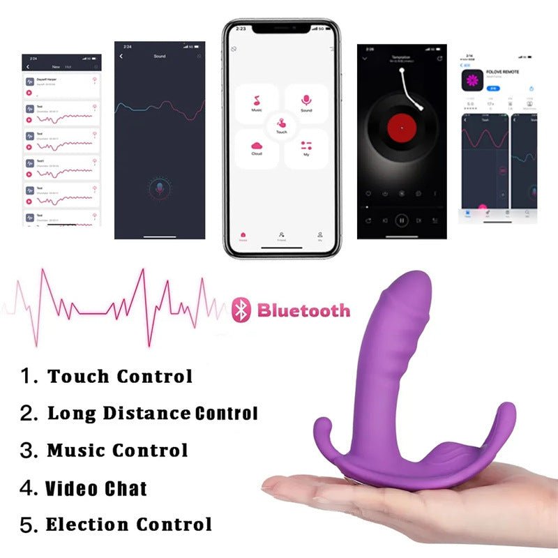 Wireless anal massager shown with remote control