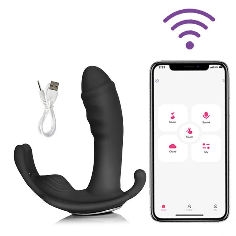 Wireless prostate stimulator shown from overhead perspective