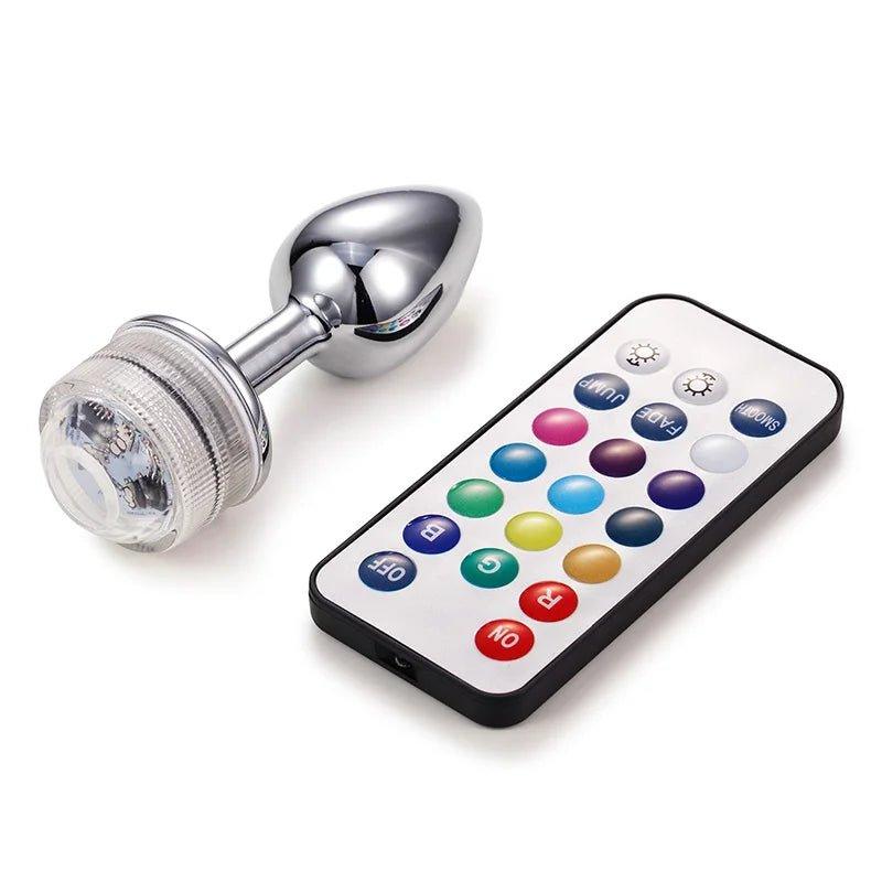 Wireless Remote Control Metal Luminous Anal Plug Prostate Massage Butt Plug with LED Anal Tail Sex Toy Adult Products for Women - Seductiva