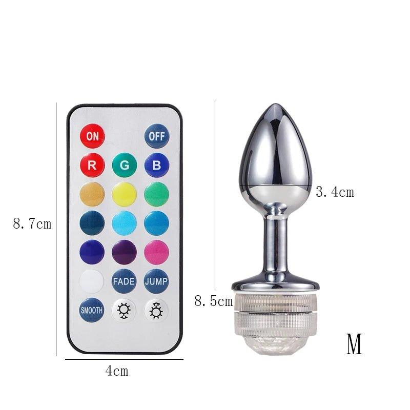 Wireless Remote Control Metal Luminous Anal Plug Prostate Massage Butt Plug with LED Anal Tail Sex Toy Adult Products for Women - Seductiva