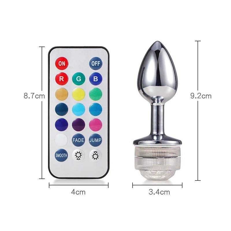 Wireless Remote Control Metal Luminous Anal Plug Prostate Massage Butt Plug with LED Anal Tail Sex Toy Adult Products for Women - Seductiva